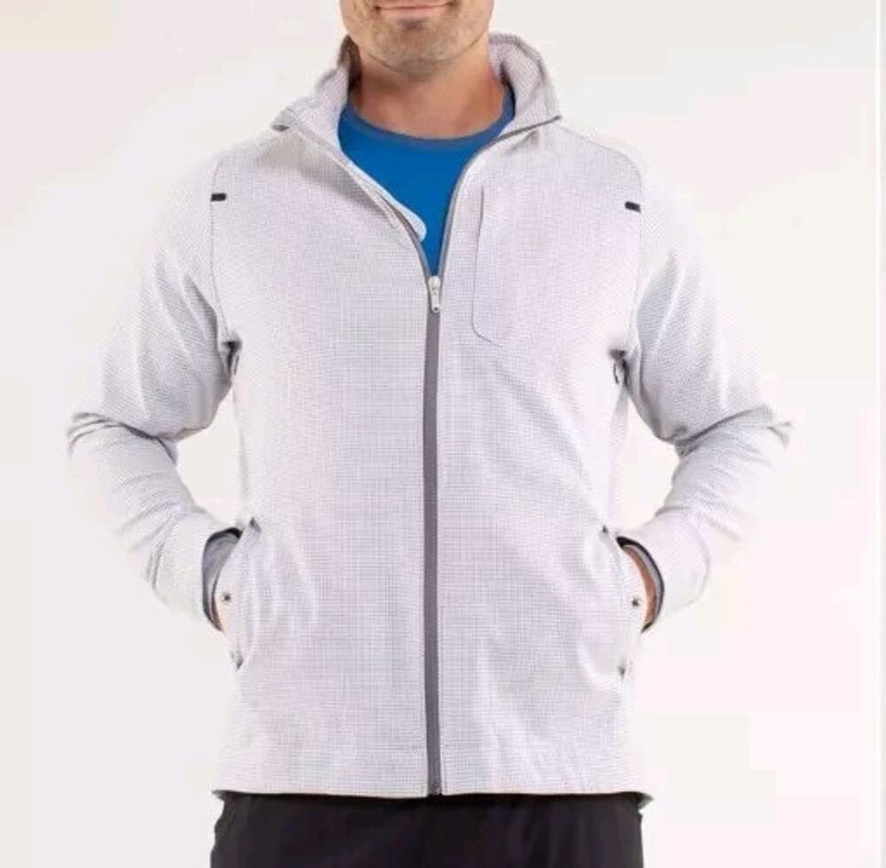 Lululemon Men Sprint Jacket II Long Sleeve Houndstooth White Gray Size M A001599